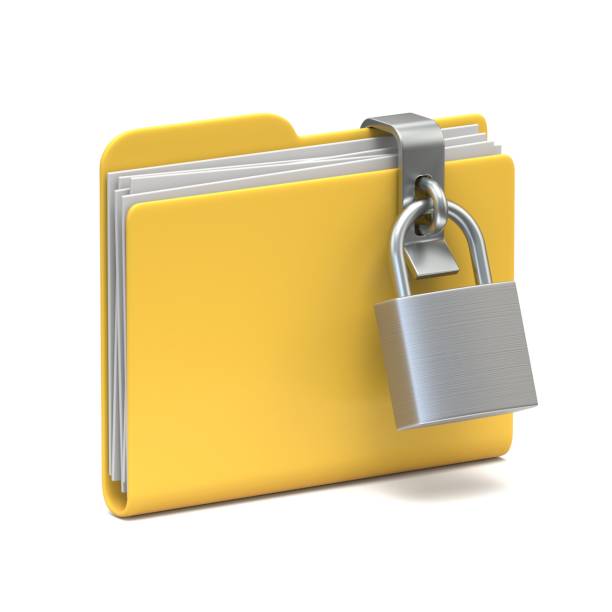 노란색 폴더 아이콘 암호 보호 개념 3d - encryption security system security padlock 뉴스 사진 이미지