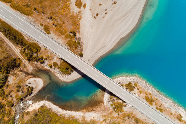 istock Bridge on lake Pukaki ,Aerial view. 1384032699