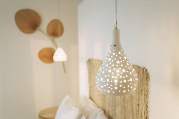 istock Indoor lighting with hanging lamp in modern style 1384052247
