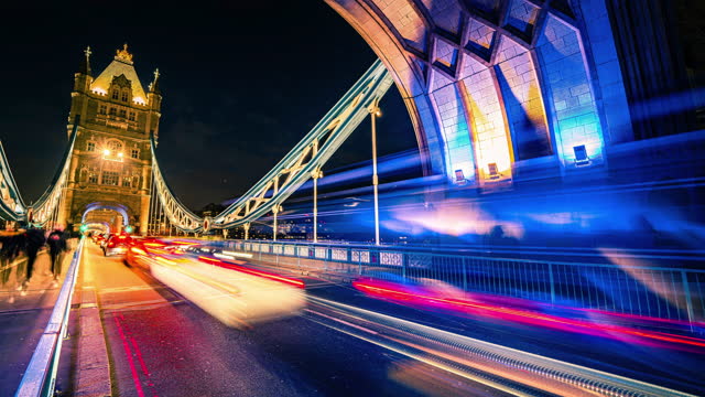 Time Lapse of Traffic Crossing Tower Bridge, London, UK