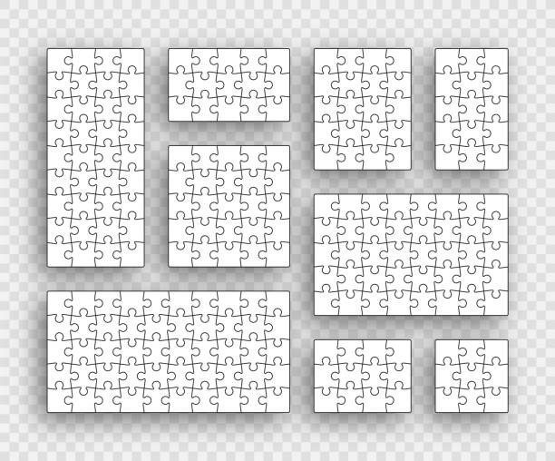Puzzle pieces grid. Jigsaw scheme. Vector illustration. Puzzle pieces set. Jigsaw outline grid. Simple background with mosaic shapes. Scheme for thinking game. Cutting template with separate details. Frame tiles. Vector illustration. Abstract leisure toy. number 36 stock illustrations