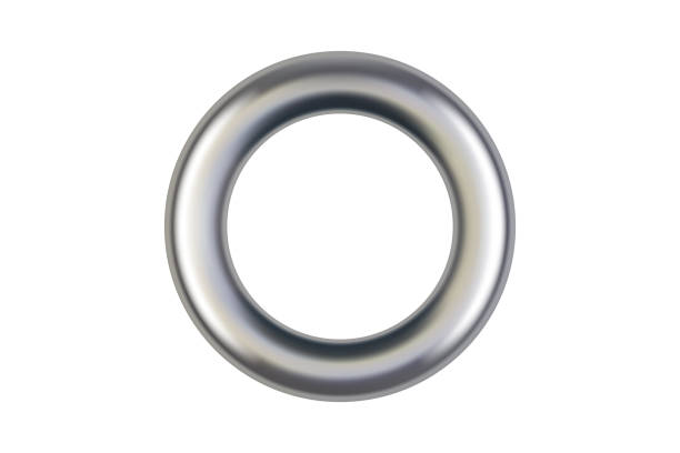 Isolated realistic metal silver grommet ring for banner Isolated realistic metal silver grommet ring for paper, card, tag, sticker or hanger. Banner steel or chrome circle eyelet on white background. Vector illustration rivet stock illustrations