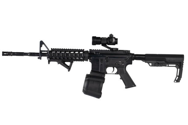 istock M4 assault rifle with optic scope and drum magazine 1384060158