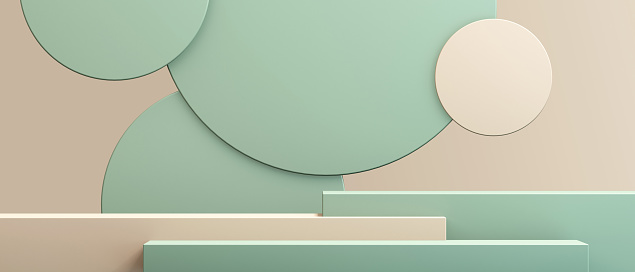 Fondo abstracto 3d con maqueta de podio de producto en fondo de color beige y verde, ilustración de renderizado 3D photo