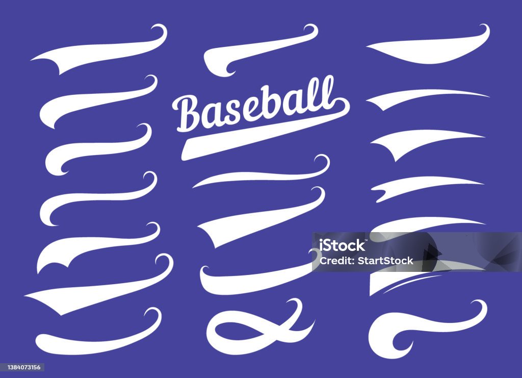 Swooshes Text Tails For Baseball Design Sports Swash Underline Shapes Set  In Retro Style Swish Typography Font Elements For Athletics Baseball  Football Decoration White Swirl On Blue Vector Line Stock Illustration 
