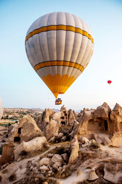 Hot air balloon ride above Cappadocia, Turkey stock photo