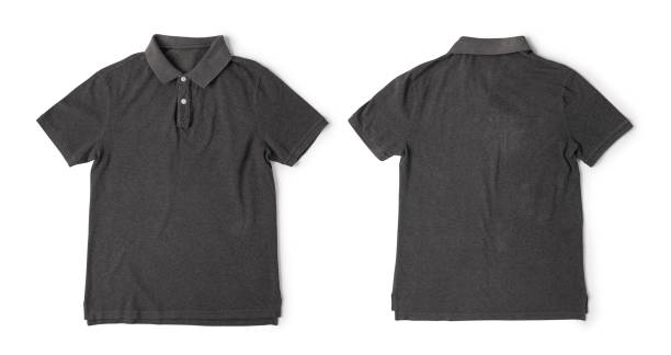 istock Realistic Grey polo shirt mockup front and back view isolated on white background with clipping path 1384079628