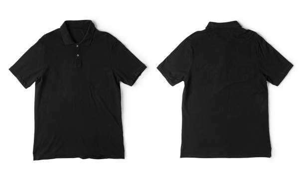 istock Realistic Black polo shirt mockup front and back view isolated on white background with clipping path 1384079632