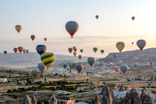 Hot Air Balloons Flying in Albuquerque, New Mexico.