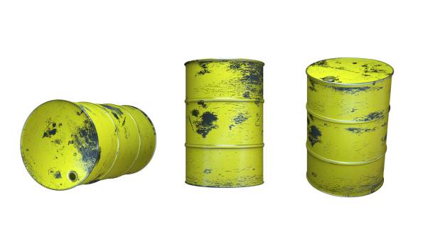 istock Old Yellow oil barrel container on white background. 3d rendering. 1384083894