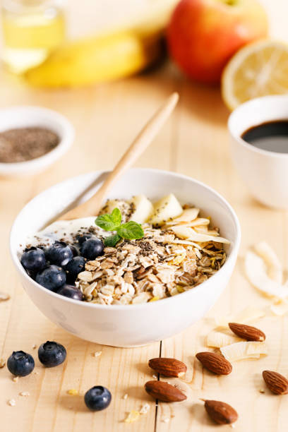 istock Healthy breakfast with yogurt, granola and fresh blueberries. 1384097767