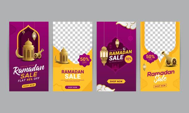 Ramadan sale social media stories banner discount promotion Ramadan sale social media stories banner discount template design for business promotion wild posting ad stock illustrations