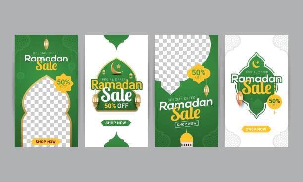 Ramadan sale social media stories banner discount promotion Ramadan sale social media stories banner discount template design for business promotion wild posting ad stock illustrations