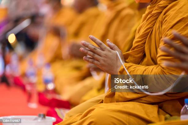 Pray Of Monks On Ceremony Of Buddhist In Thailand Many Buddha Monk Sit On The Red Carpet Prepare To Pray And Doing Buddhist Ceremony Stock Photo - Download Image Now