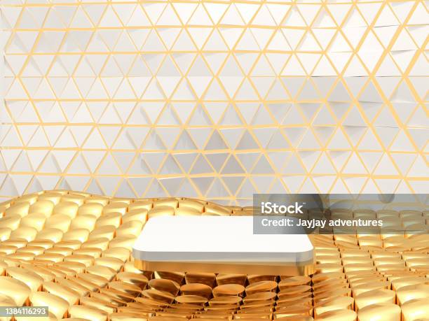 Abstract White And Gold Color Luxury Product Diplay Or Podium On Geometric 3d Background 3d Render Stock Photo - Download Image Now