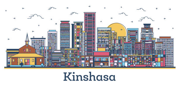 Outline Kinshasa Congo City Skyline with Modern Colored Buildings Isolated on White. Outline Kinshasa Congo City Skyline with Modern Colored Buildings Isolated on White. Vector Illustration. Kinshasa Africa Cityscape with Landmarks. kinshasa stock illustrations
