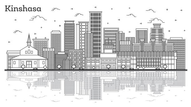 Outline Kinshasa Congo City Skyline with Modern Buildings and Reflections Isolated on White. Outline Kinshasa Congo City Skyline with Modern Buildings and Reflections Isolated on White. Vector Illustration. Kinshasa Africa Cityscape with Landmarks. kinshasa stock illustrations