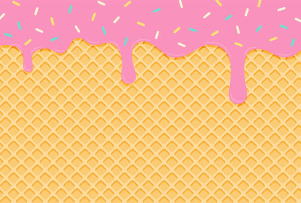녹은 아이스크림과 배너, 인사말 카드, 전단지, 소셜 미디어 배경 화면 등을위한 와플 콘벡터 배경 - 아이스크림 stock illustrations