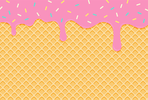 vector background with melted ice cream and a waffle cone for banners, greeting cards, flyers, social media wallpapers, etc.