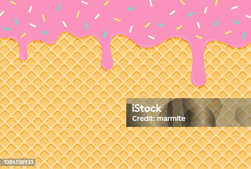 istock vector background with melted ice cream and a waffle cone for banners, greeting cards, flyers, social media wallpapers, etc. 1384138933