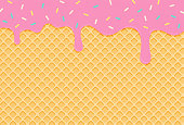 istock vector background with melted ice cream and a waffle cone for banners, greeting cards, flyers, social media wallpapers, etc. 1384138933