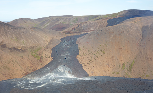 Closeup of the new lavafield of the volcano eruption at Fagradalsfjall, Iceland
