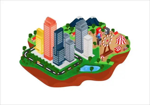 Vector illustration of suburban countryside map with night market