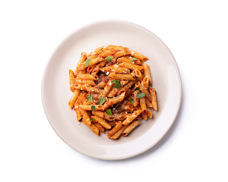 Pasta penne with  bolognese with clipping path.
