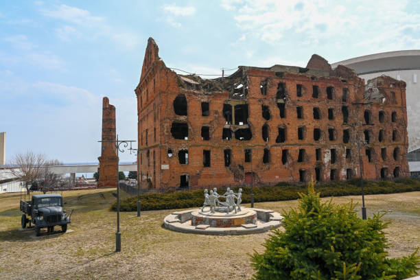 The ruins of the mill. Gerhardt's Mill, or Grudinin's Mill - a steam mill building destroyed during the days of the Battle of Stalingrad and not restored. stock photo