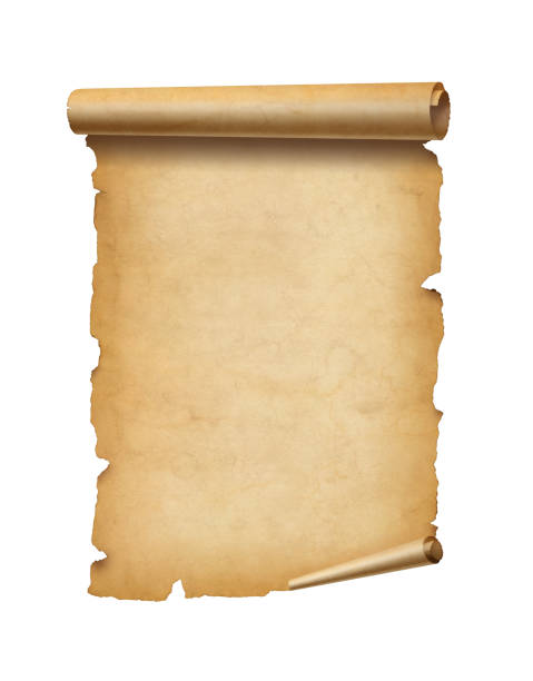 istock Old mediaeval paper sheet. Parchment scroll isolated on white 1384152904