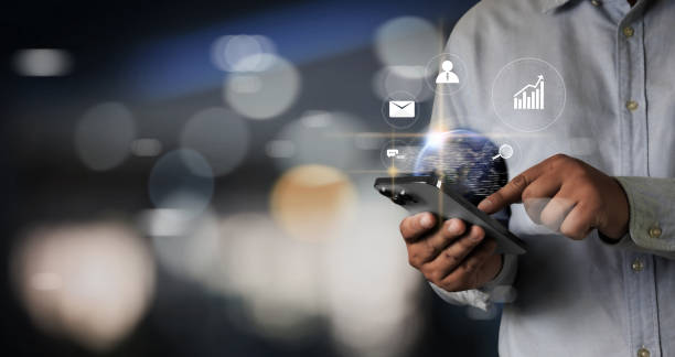 istock Business global internet connection application technology and digital marketing financial graph interfaces and internet network technology 1384159890