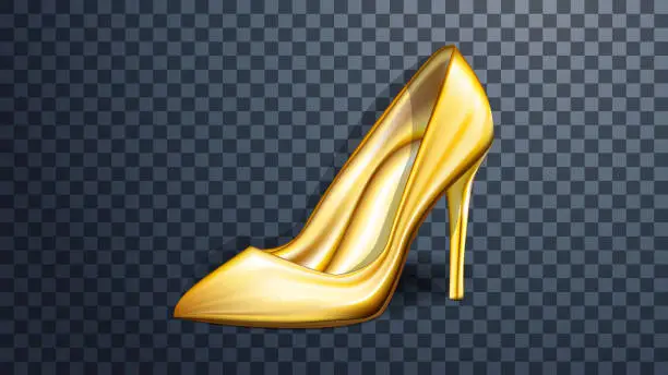 Vector illustration of Golden shoes on a transparent background. Realistic 3d vector