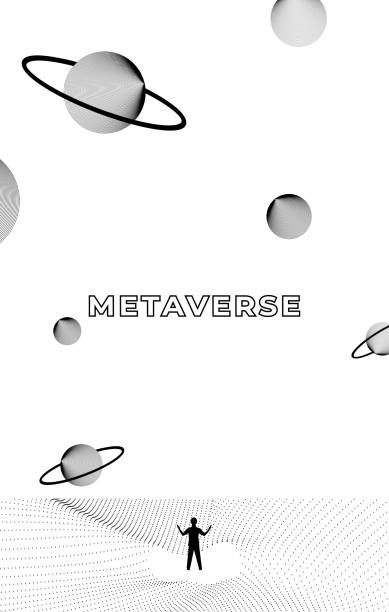 istock Businessman standing silhouette and Digital Contour curve dot and line and wave with wireframe. The concept for metaverse and VR technology 1384172462
