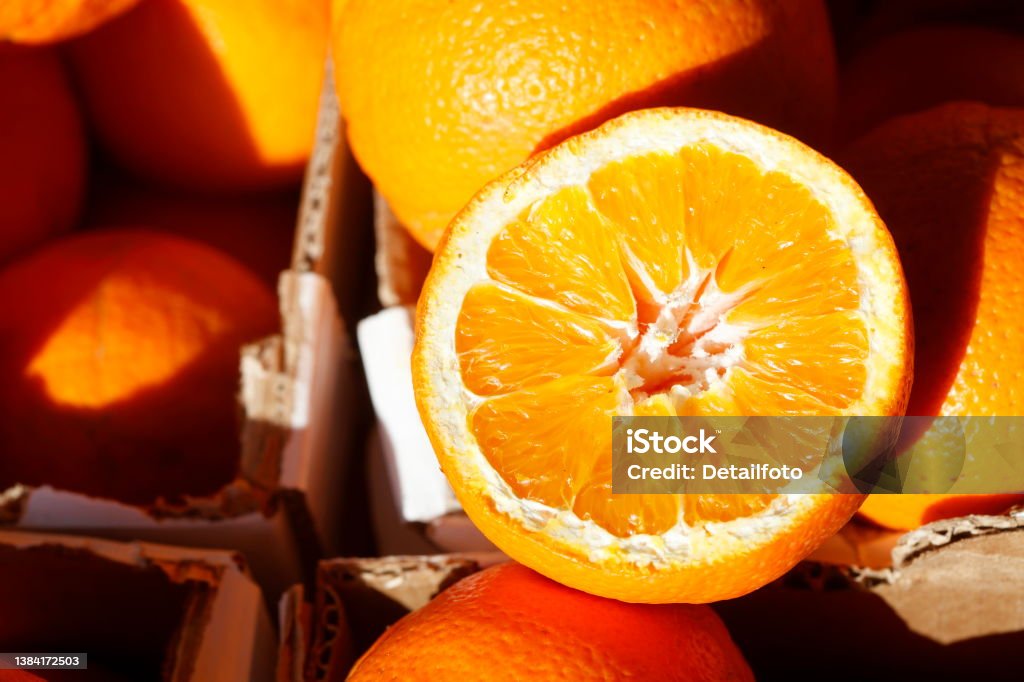 Oranges at a market stall, Germany Color Image Stock Photo