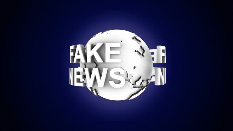 FAKE NEWS Text Animation Around the Earth, with Alpha Channel, Rendering, Background, Loop