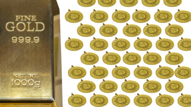 gold bullion and gold coin gold bullion and gold coin on isolated white background gold ira depository stock pictures, royalty-free photos & images