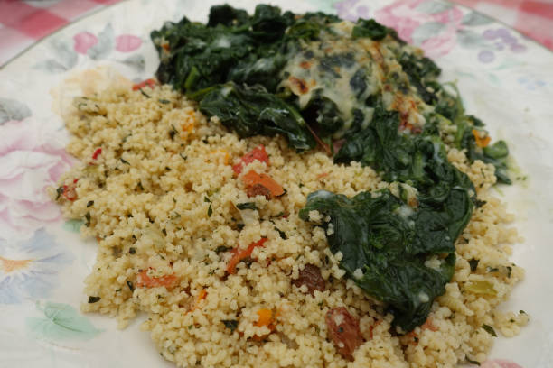 Spinach gratin served with couscous