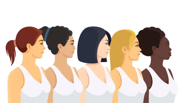 Vector illustration of Women's Health design. Multi-ethnic group of women. Femininity concept.