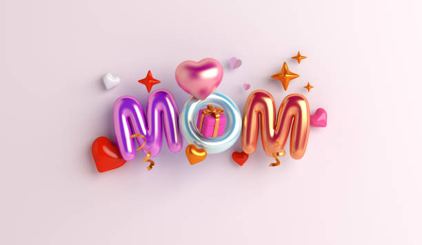 istock Happy mothers day decoration background with gift box, balloon, mom text, copy space text, 3D rendering illustration 1384176854