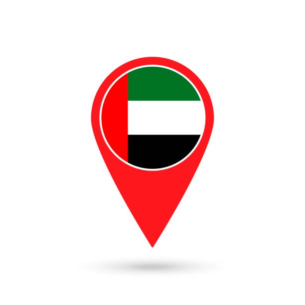 ilustrações, clipart, desenhos animados e ícones de ponteiro de mapas com contry emirados árabes unidos. bandeira dos emirados árabes unidos. ilustração vetorial. - united arab emirates flag united arab emirates flag interface icons