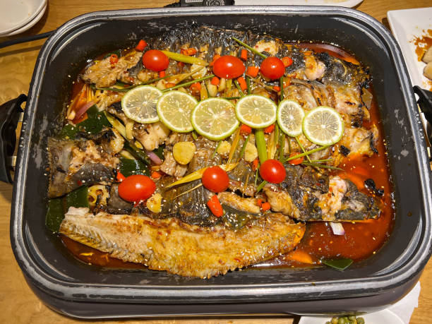 A delicious dish of poached fish
