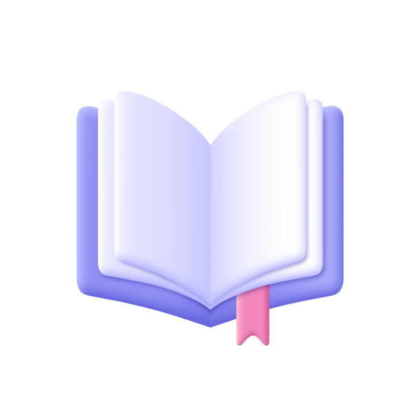ilustraciones, imágenes clip art, dibujos animados e iconos de stock de libro abierto, diario con páginas en blanco y marcador. icono vectorial 3d. estilo minimalista de dibujos animados. - diccionario