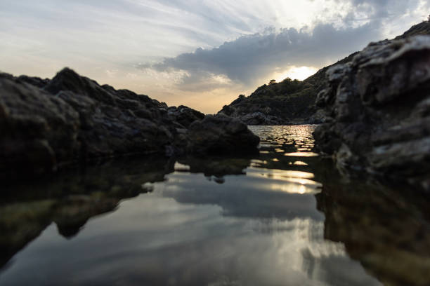 Sunset on the Mediterranean Sea: coastal landscape