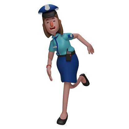 Adorable Cartoon Police Woman 3D Character with a smiling face