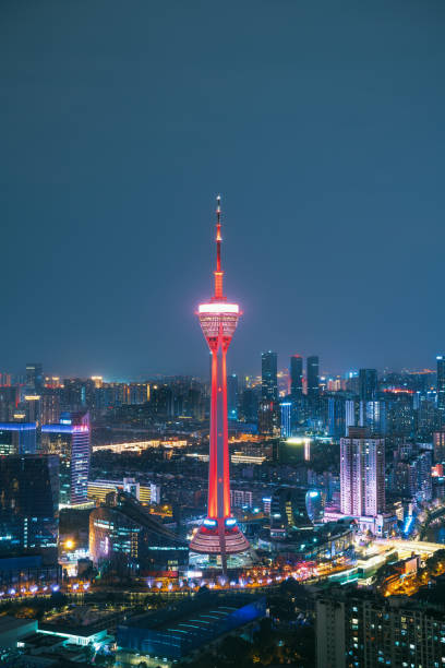 istock Chengdu City Skyline at night 1384213501