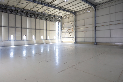 View of Empty  Hangar with the Door
