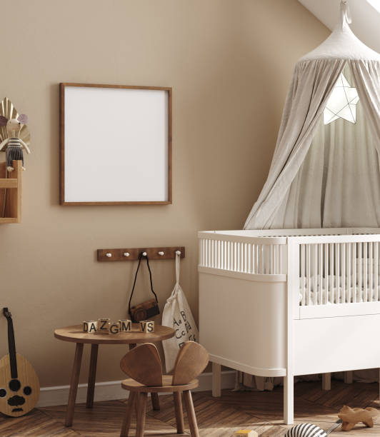 istock Mockup frame in cozy beige children room interior background 1384225176