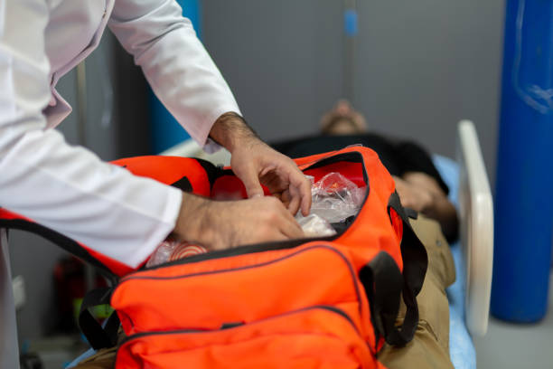 istock Trauma bag on the bed between the patient's legs 1384232549