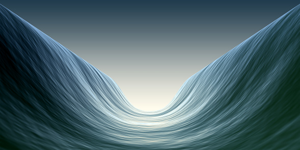 unreal concave ocean surface with horizon. 3d rendering