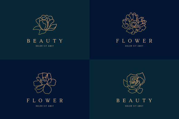 Vector set of hand draw vector line flowers logo illustrations. Floral wreath. Botanical golden luxury emblem. Use for cosmetics, spa, beauty products. Boutique, Hotel, Restaurant, Jewelry. Vector set of hand draw vector line flowers logo illustrations. Floral wreath. Botanical golden luxury emblem. Use for cosmetics, spa, beauty products. Boutique, Hotel, Restaurant, Jewelry golden roses stock illustrations